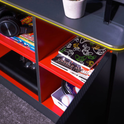 X Rocker Carbon-Tek Grey and Red Single Door 2 Shelf TV Media Cabinet with Neo Fibre LED Light - thumbnail 4