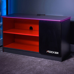 X Rocker Carbon-Tek Grey and Red Single Door 2 Shelf TV Media Cabinet with Neo Fibre LED Light - thumbnail 1