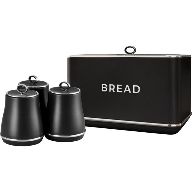 Tower Renaissance EEJB286 Black Bread Bin with 3 Piece Canister Set - image 1