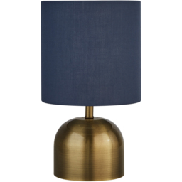 Lighting Collection Satin Brass Touch Lamp with Navy Shade