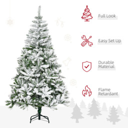 StarBright Green Snow Flocked Artificial Pine Christmas Tree with Steel Base 6ft - thumbnail 4