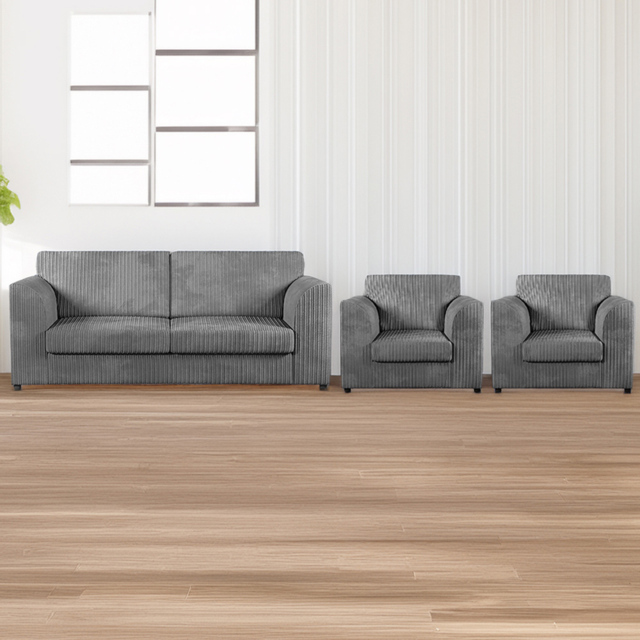 Luxor 5 Seater Grey Jumbo Cord Sofa Set with Full Back - image 1