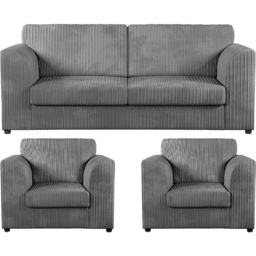 Luxor 5 Seater Grey Jumbo Cord Sofa Set with Full Back - thumbnail 2