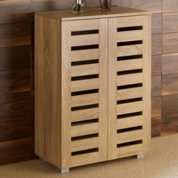 Home Source Oslo 2 Door Oak Shoe Storage Cabinet Unit