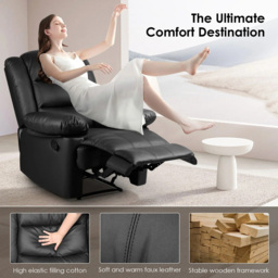 Rattrix PU Leather Black Manual Reclining Chair with Padded Backrest and Retractable Footrest - thumbnail 4