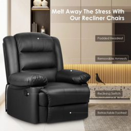 Rattrix PU Leather Black Manual Reclining Chair with Padded Backrest and Retractable Footrest - thumbnail 3