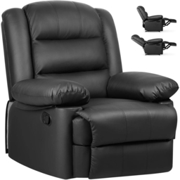 Rattrix PU Leather Black Manual Reclining Chair with Padded Backrest and Retractable Footrest - thumbnail 2