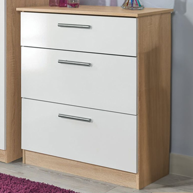 Crowndale Contrast White and Bardolino Oak 3 Drawer Deep Chest Ready Assembled - image 1