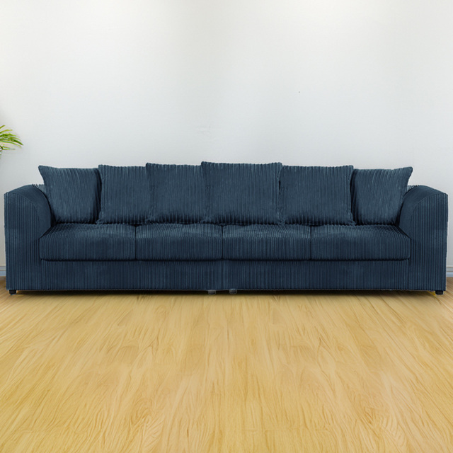 Luxor 4 Seater Navy Blue Jumbo Cord Long Sofa with Scatter Back - image 1