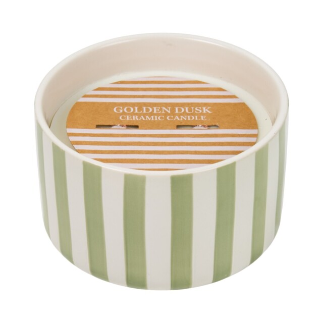 Sage Striped Ceramic Candle - image 1