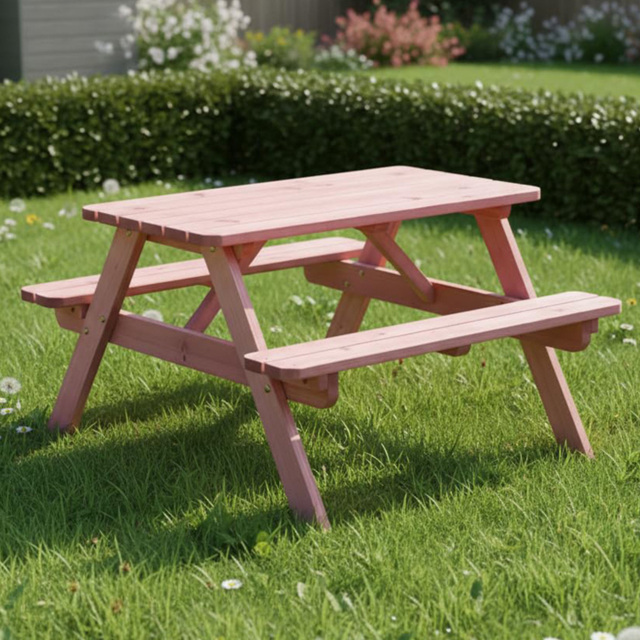 AMATA Ungurs Children's Powder Pink Maxi Wooden Picnic Table - image 1