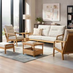 Desser Dubai 5 Seater Light Oak Natural Rattan Farrow Sofa Set