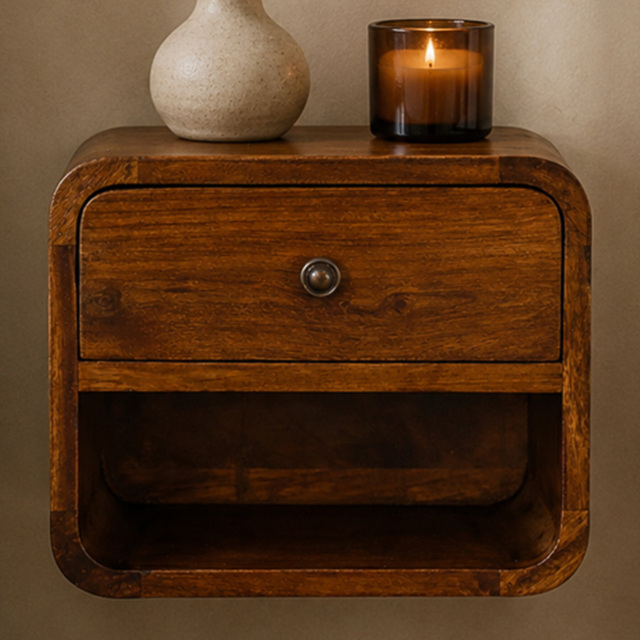 Artisan Furniture Brown Single Drawer Single Shelf Solid Wood Mini Curve Floating Bedside Table - image 1