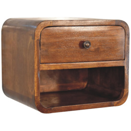 Artisan Furniture Brown Single Drawer Single Shelf Solid Wood Mini Curve Floating Bedside Table - thumbnail 3