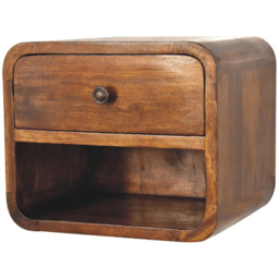 Artisan Furniture Brown Single Drawer Single Shelf Solid Wood Mini Curve Floating Bedside Table - thumbnail 4