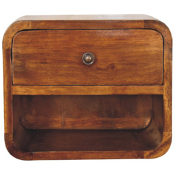 Artisan Furniture Brown Single Drawer Single Shelf Solid Wood Mini Curve Floating Bedside Table - thumbnail 2