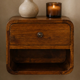 Artisan Furniture Brown Single Drawer Single Shelf Solid Wood Mini Curve Floating Bedside Table - thumbnail 1