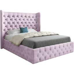 Florence Pink Small Double Velvet Upholstered Bed Frame with Wide Winged Chesterfield Headboard - thumbnail 2
