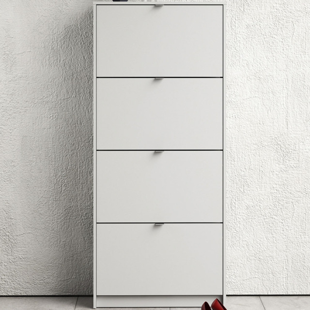 Florence Shoes 4 Flip Door Double Layer White Shoe Storage Cabinet - image 1