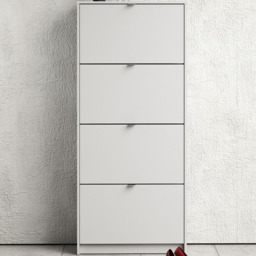 Florence Shoes 4 Flip Door Double Layer White Shoe Storage Cabinet - thumbnail 1