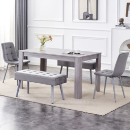 Kosy Koala 6 Seater Dining Set with Bench Grey Velvet - thumbnail 1