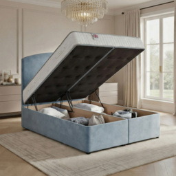 DS Living Opulence Sky Blue Single Velvet Upholstered Ottoman Bed - thumbnail 2
