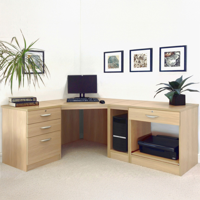 R White Cabinets Set 18 4 Drawer Natural Computer Desk - image 1