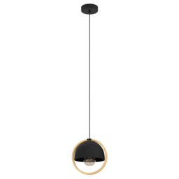 EGLO Callow 1 Light Black and Wood Pendant Light