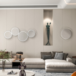 Portland Silver Metal Round Wall Mirror Art 65 x 65cm - thumbnail 4