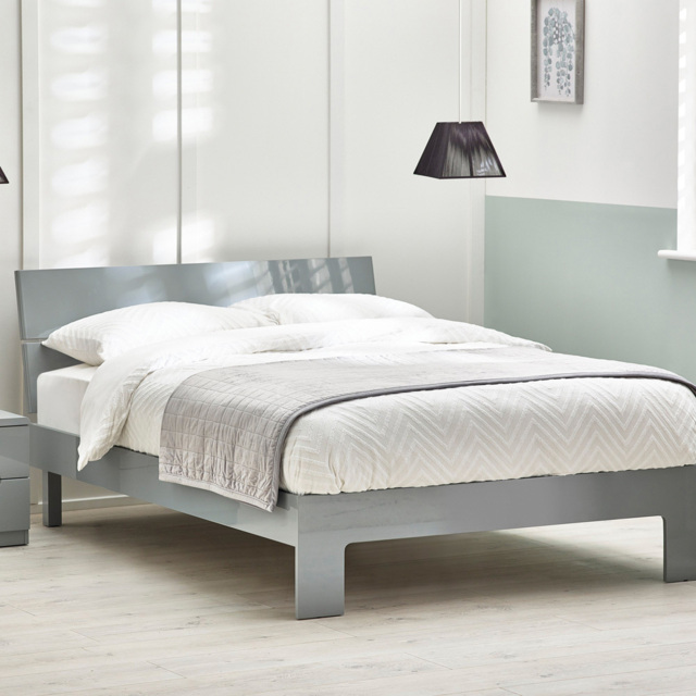 Julian Bowen Manhattan Double Grey Lacquer Bed Frame - image 1