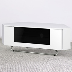 Centurion Supports Hampshire Single Door Black and White Beam-Thru Remote Friendly Corner TV Unit - thumbnail 1