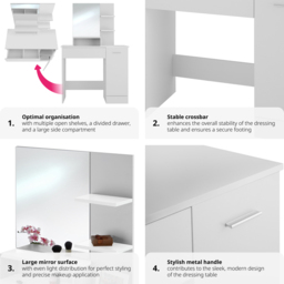 tectake Zoe White Single Door Single Drawer Dressing Table with Mirror - thumbnail 4