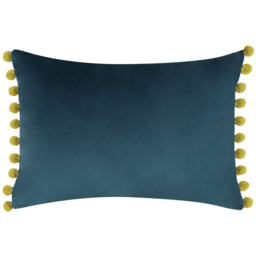 Paoletti Fiesta Indigo Olive Pom Pom Velvet Cushion