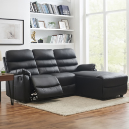 Home Detail Carter 3 Seater Black Faux Leather Right Hand Chaise Manual Recliner Sofa