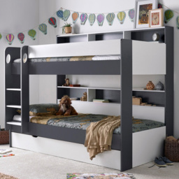 Oliver Grey and White Single Drawer Storage Bunk Bed with Pocket Mattresses - thumbnail 1