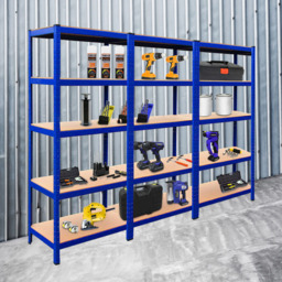 MonsterShop T-Rax 5 Shelf Blue Metal Storage Shelving Rack 90cm Set of 3 - thumbnail 2