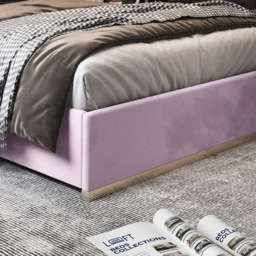 Bentley Pink Small Double Velvet Upholstered Metal Bed Frame with Panelled Headboard - thumbnail 4