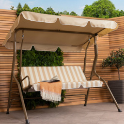 Charles Bentley 3 Seater Beige and White Garden Swing Seat