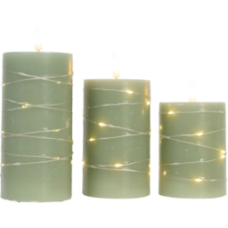 Set of 3 LED Pillar Candles with String Light Sage - thumbnail 2