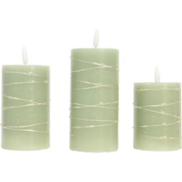 Set of 3 LED Pillar Candles with String Light Sage - thumbnail 3