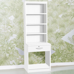 R White Cabinets White Single Drawer 4 Shelf Printer Desk Stand with Hutch