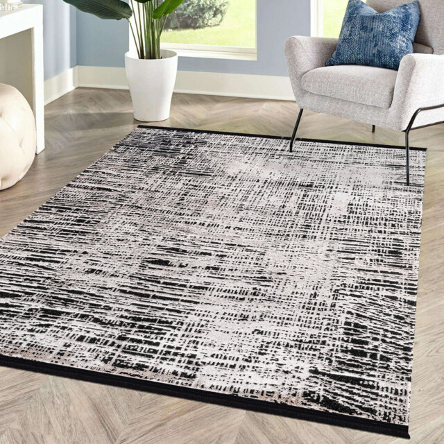 Striato Black and White Texture Rug 120cm - image 1