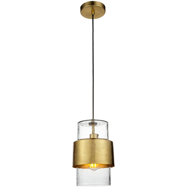 Merano Palermo Hammered Brass Plate with Textured Clear Glass Pendant Ceiling Light - image 1