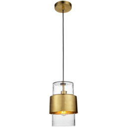 Merano Palermo Hammered Brass Plate with Textured Clear Glass Pendant Ceiling Light