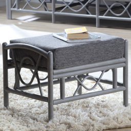 Desser Bali Slate Grey Fabric Natural Rattan Footstool