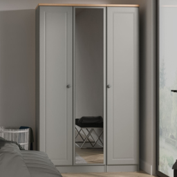 Crowndale Norfolk Dusk Grey and Bardolino Oak 3 Door Mirror Wardrobe Ready Assembled - thumbnail 1
