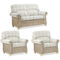 Desser Clifton 4 Seater Natural Rattan Check Fabric Sofa Set - thumbnail 2