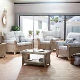 Desser Clifton 4 Seater Natural Rattan Check Fabric Sofa Set