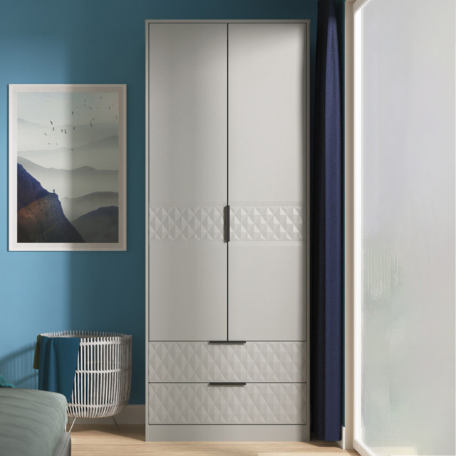 Crowndale Harlequin 2 Door 2 Drawer Dusk Grey Tall Wardrobe Ready Assembled - image 1