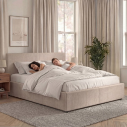 VIDA DESIGNS Veronica Beige Linen Double Ottoman Bed with Padded Headboard - thumbnail 4